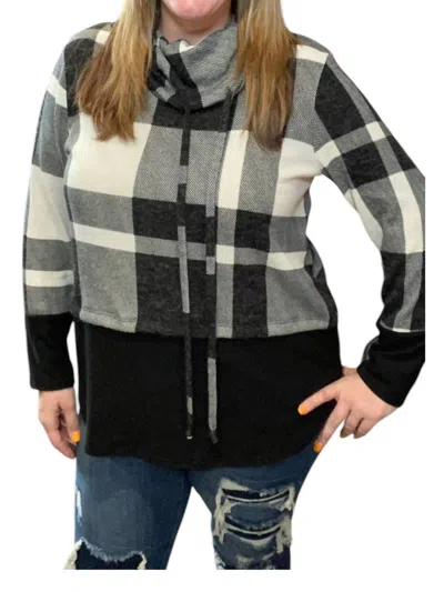 Honeyme Plaid Cowlneck Sweater In Black In Gray