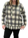 Honeyme Plaid Hooded Long Sleeve Top In Ivory/charcoal In Multi