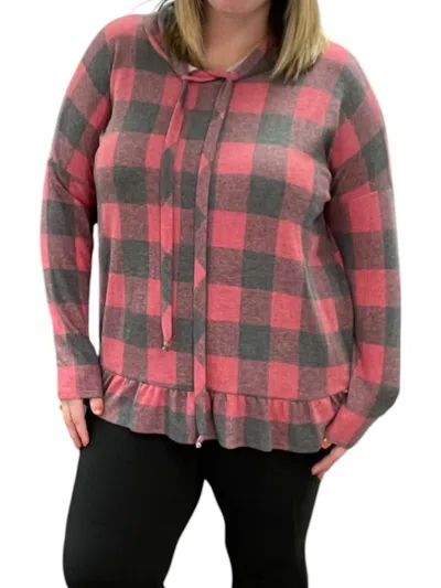 Honeyme Plaid Long Sleeve Hooded Top In Red/charcoal In Multi