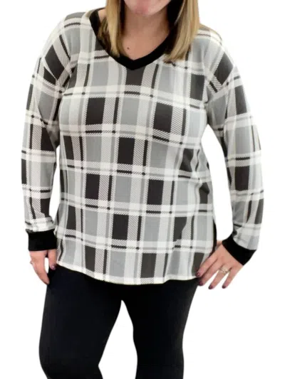 Honeyme Plaid Long Sleeve Tee In Charcoal In Pink