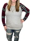 Honeyme Plaid Long Sleeve Top In Burgundy/mint In Multi