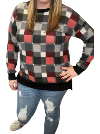Honeyme Plaid Sweater In Red/grey In Gray