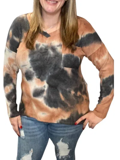 Honeyme Ribbed Sweater In Charcoal/rust In Brown