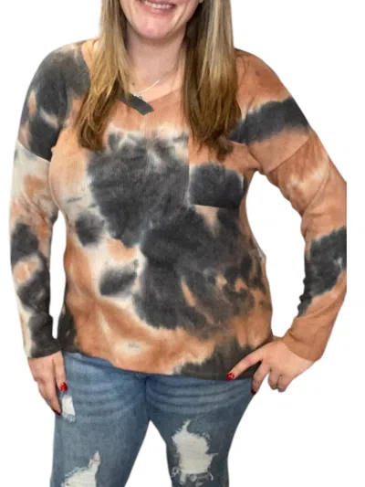 Honeyme Ribbed Sweater In Charcoal/rust In Multi