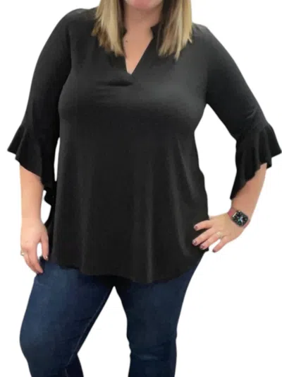Honeyme Ruffle Sleeve Gabby Top In Black