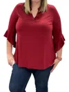 Honeyme Ruffle Sleeve Gabby Tunic Top In Burgundy In White