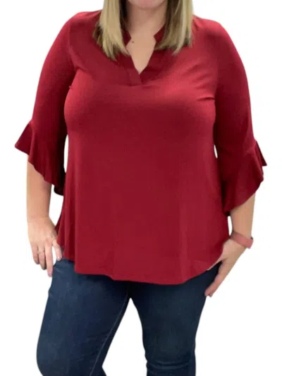 Honeyme Ruffle Sleeve Gabby Tunic Top In Burgundy In White
