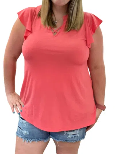 Honeyme Ruffle Sleeve Top In Coral In Pink