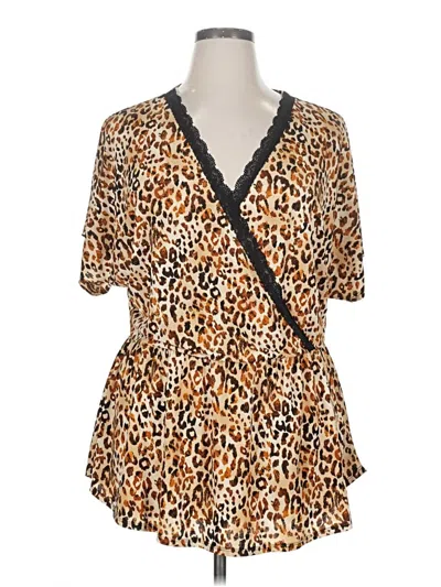 Pre-owned Honeyme Short Sleeve Blouse In Brown