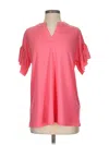Honeyme Short Sleeve Top Pink Tie Neck Tops In Red