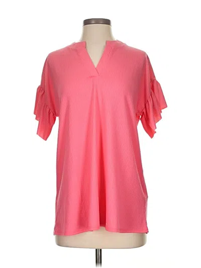 Honeyme Short Sleeve Top Pink Tie Neck Tops In Red