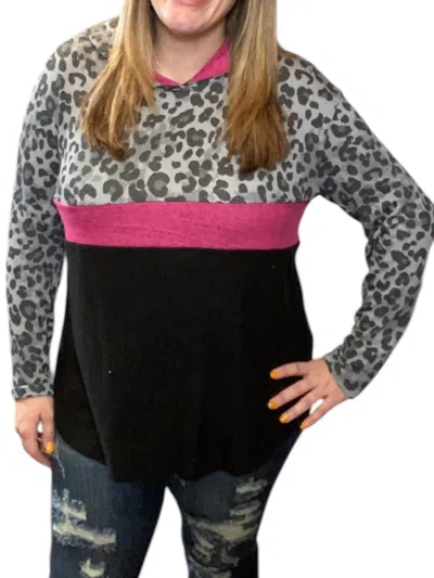 Honeyme Snow Leopard Hoodie In Black In Multi