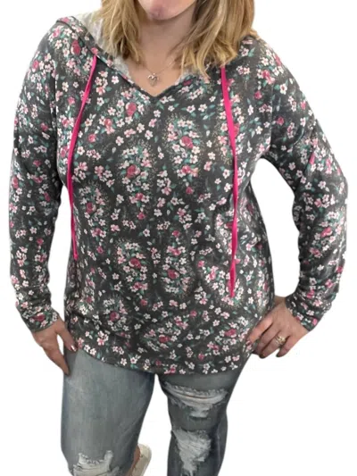 Honeyme Spring Floral Hoodie In Black In Multi