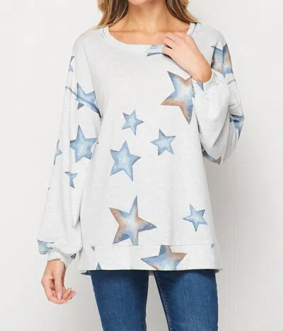 Honeyme Star Print Pullover In Grey In White