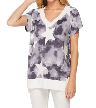 Honeyme Star Print Top In Charcoal In Pink