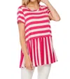 Honeyme Stripe Babydoll Top -plus In Pink In Pink