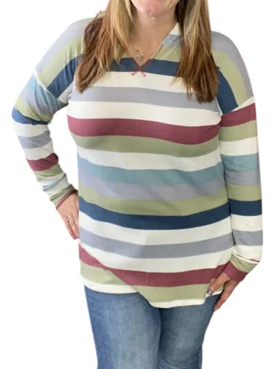 Honeyme Stripe Hoodie In Olive Multi In Green