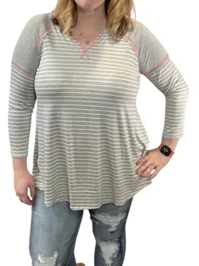 Honeyme Stripe Raglan Tee In Grey In Gray