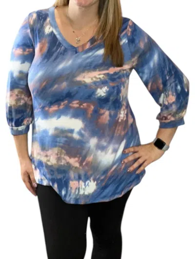 Honeyme Sunset Sky 3/4 Sleeve Top In Blue