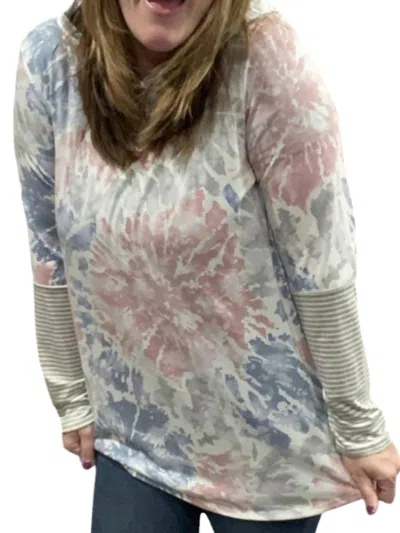 Honeyme Tie Dye Meets Stripes Hoodie In Grey Multi In Gray
