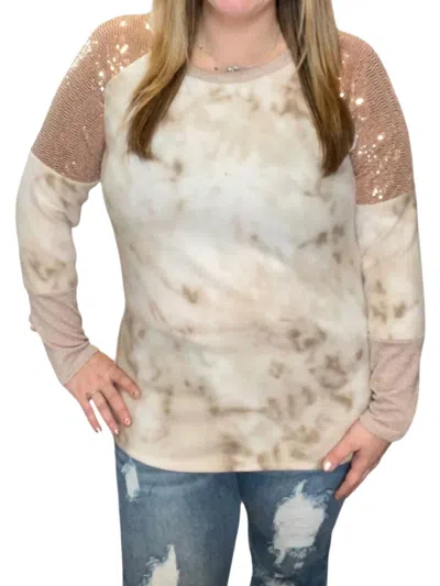 Honeyme Tie Dye Sequin Shoulder Tee In Brown In Multi