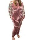 Honeyme Tie Dye With Floral Accent Lounge Set In Rust In Multi