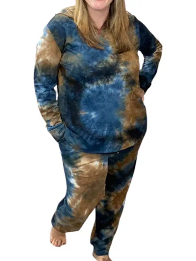 Honeyme Tie-dye Lounge Set In Blue/taupe