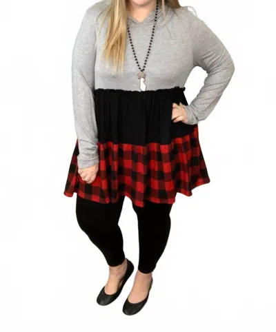 Honeyme Tiered Buffalo Plaid Hoodie Tunic In My Glory Days Were Plaid In Gray