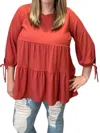 Honeyme Tiered With Sleeve Ties Top In Rust In Multi