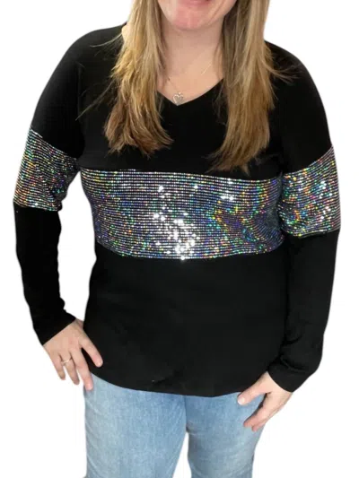 Honeyme V-neck Long Sleeve Top In Black