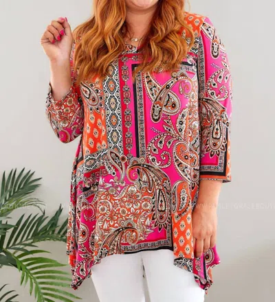 Honeyme V-neck Sharkbite Top In Pink Multi