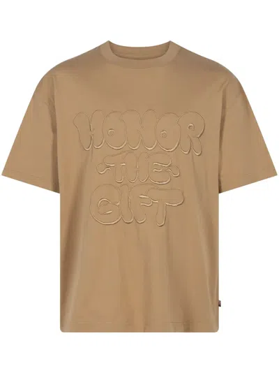Honor The Gift Amp'd Up Logo-embroidered Cotton T-shirt In Brown