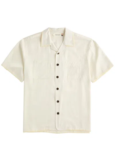 Honor The Gift Blanket Stitch Satin Shirt In Beige