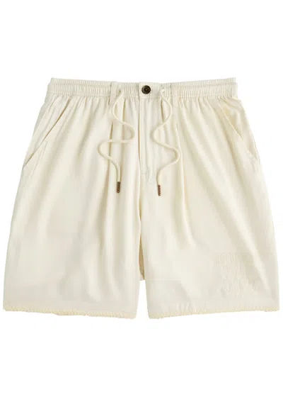 Honor The Gift Blanket Stitch Satin Shorts In Beige