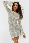 Honor The Gift Crochet Mini Dress In Stone/ivory, Women's At Urban Outfitters In Light Grey