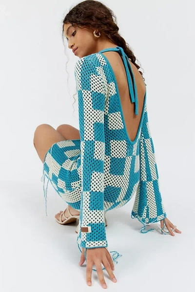 Honor The Gift Crochet Mini Dress In Turquoise, Women's At Urban Outfitters