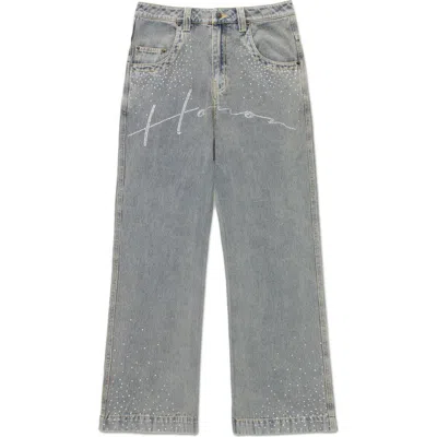 Honor The Gift Crystal Embellished Wide Leg Jeans In Indigo