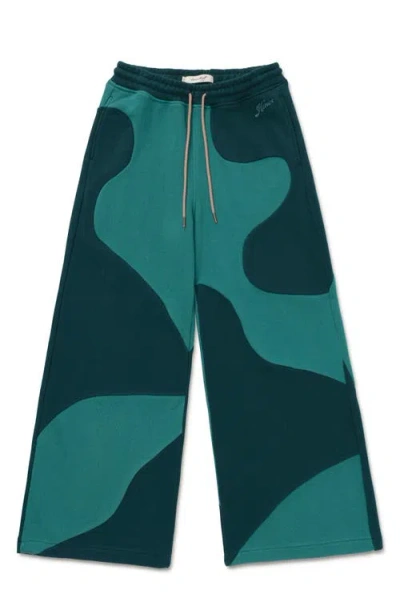 Honor The Gift Curved Patchwork Wide Leg Sweatpants In Green