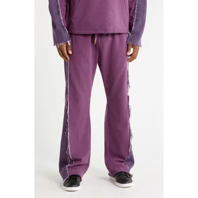 Honor The Gift Distressed Denim Panel Flare Sweatpants In Purple
