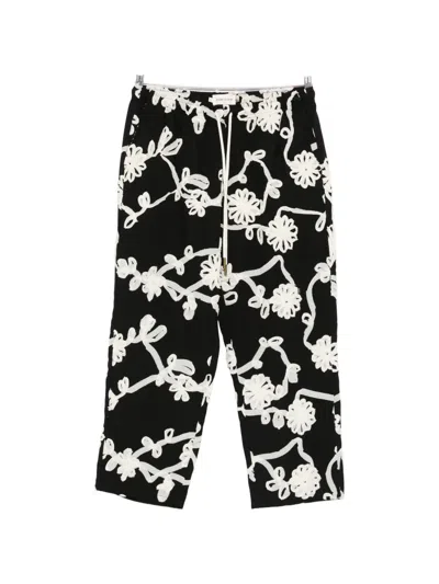 Honor The Gift Embroidered Drawstring Trousers In Black