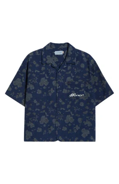 Honor The Gift Floral Indigo Twill Camp Shirt In Blue
