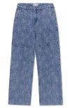 Honor The Gift Floral Jacquard Denim Utility Pants In Light Indigo