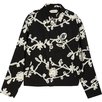 Honor The Gift Floral Ribbon Cotton Blend Jacket In Black