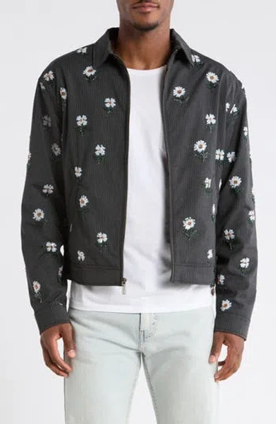 Honor The Gift Floral Sequin Pinstripe Jacket In Black
