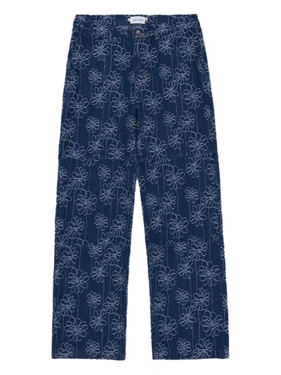 Honor The Gift Floral Jacquard Denim Utility Pants In Indigo
