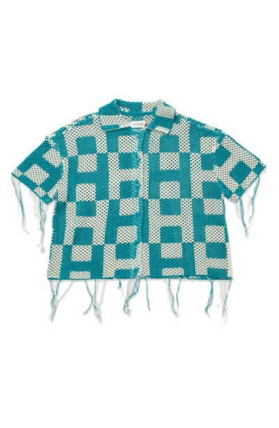 Honor The Gift Gender Inclusive Openwork Short Sleeve Cardigan In Teal