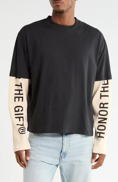 Honor The Gift Honor Double Sleeve Cotton T-shirt In Black