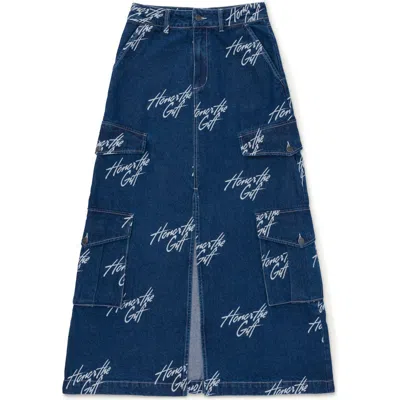 Honor The Gift Htg Graphic Denim Cargo Maxi Skirt In Blue