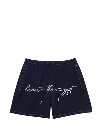 Honor The Gift Hybrid Cursive Logo-embroidered Drawstring Shorts In Blue