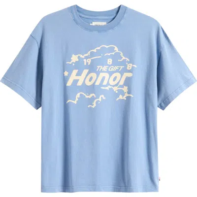 Honor The Gift In The Clouds Cotton Graphic T-shirt In Blue